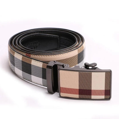 2024 New Men's Stripe Leather Belt Fashion Belt Men's Leather Belt Automatic Buckle Male Pure Leather Business Leisure Belts