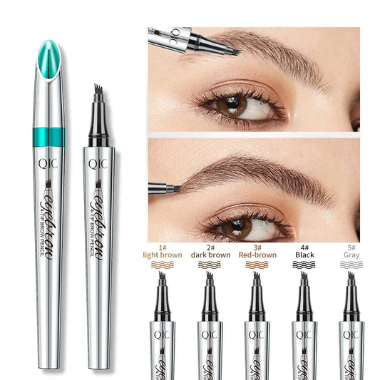 QIC Four-Jaw Ultra-Fine Liquid Eyebrow Tattoo Pencil Waterproof And Sweat-Proof Dark Brown Liquid Brow Pen Makeup Cosmetics