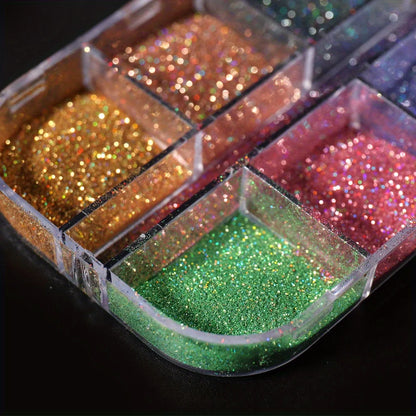 Holographic Powder Set Holo Silver Rub Dust Black Pink Chrome Nail Glitter Powder Laser Pigment For Nail DIY Manicure