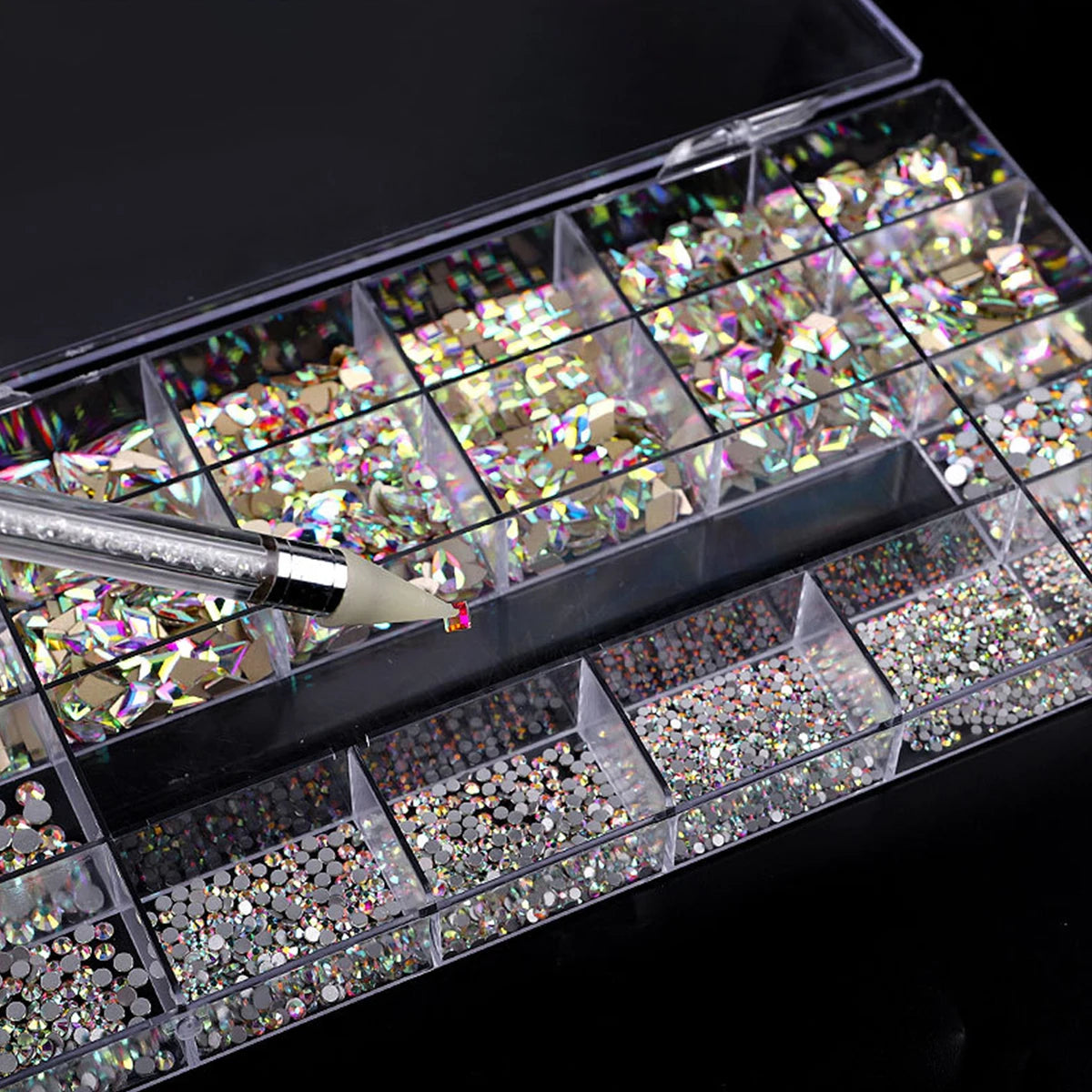 21 grid rhinestone box mixed nail diamond Flat glass shaped diamond DIY nail rhinestone nail jewelry set