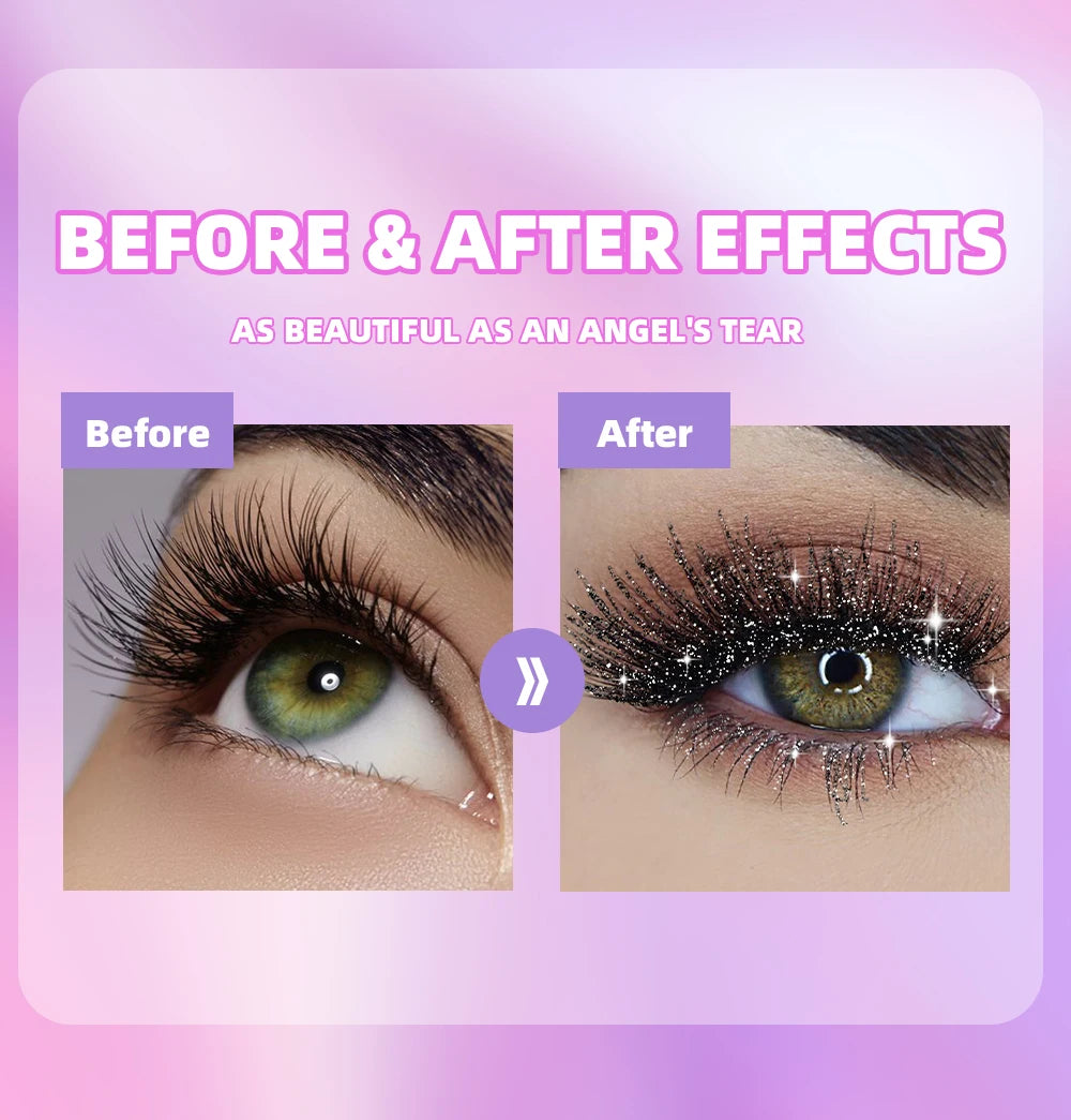 Violet Glitter Lash Mascara Diamond Mascara Thick Shiny Eyelash Curling Extension Makeup Waterproof Fast Dry Sequins Eye Black