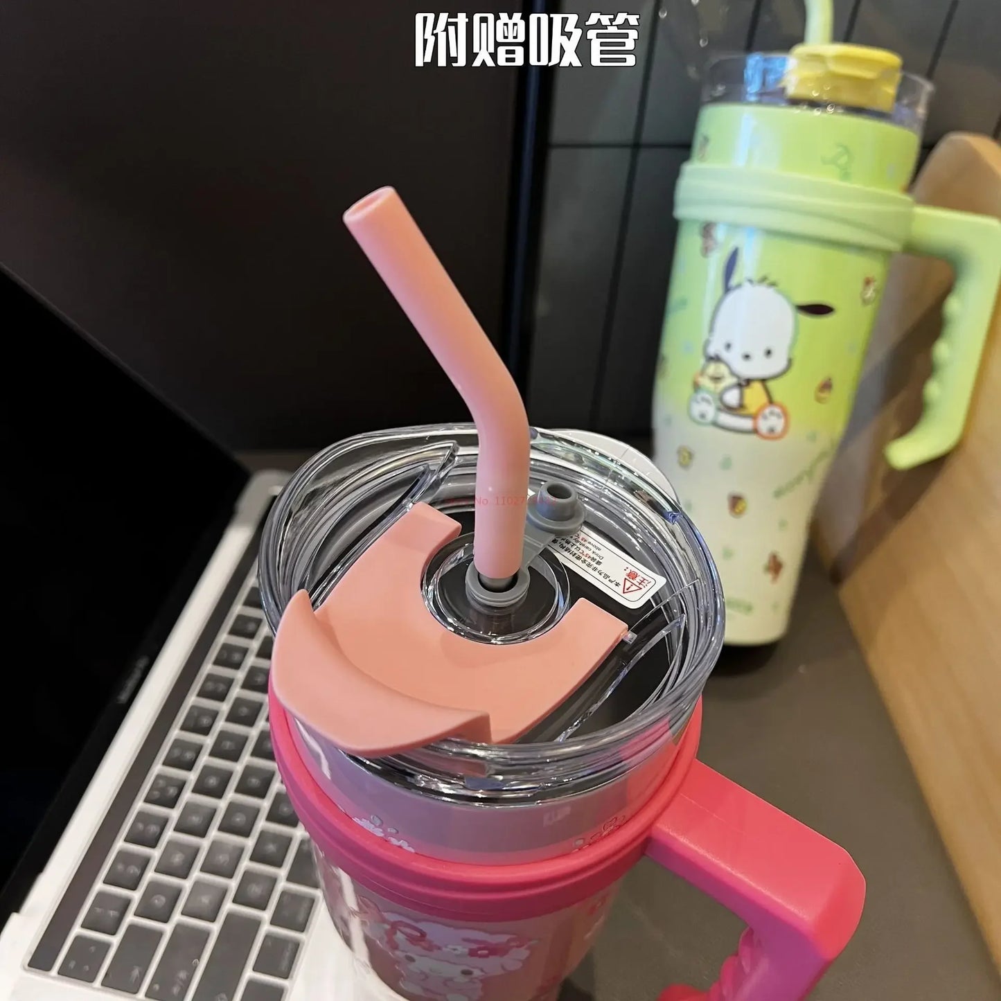 1200ml Sanrio Thermos Bottle Cute Hello Kitty Kuromi Cinnamoroll Melody Cartoon Large Capacity Straw Stainless Steel Bottle Gift