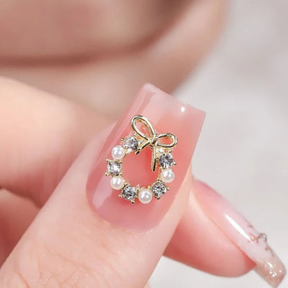 5Pcs Garland Bowknot Pearl Zircon Nail Art Charms Rhinestone Christmas Wreath Design Crystals Jewelry Nail Art Decoration