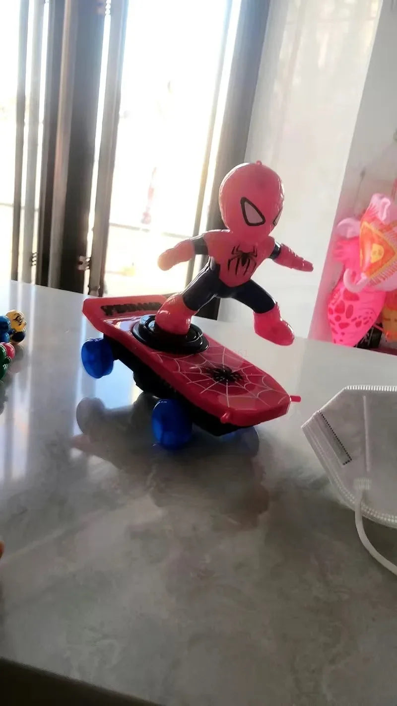 Hot The Avengers Spiderman Automatic Flip Rotation Skateboard Acousto-Optic Car Electric Music Stunt Scooters Toys Birthday Gift