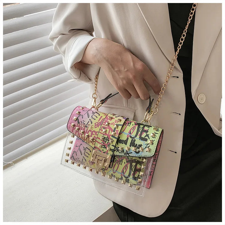 Brand Women Studded Graffiti Crossbody Bags Fashion Shoulder Bag For Ladies Female Luxury Designer Handbags 2023 High Quality