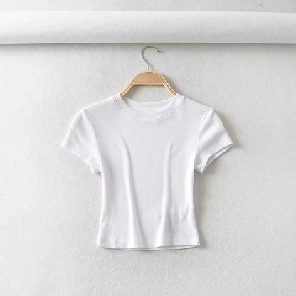 Summer Sexy Women O-neck Short-sleeve T-shirt Slim Elastic Skinny Crop Tops