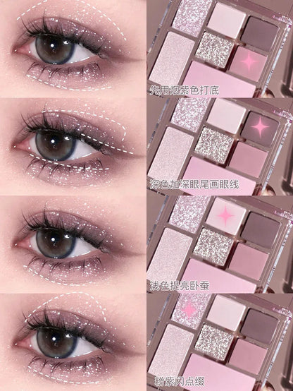 Pink Black Color Shimmer Eyeshadow Palette Glitter Sequins Shiny Eye Shadow Eye Pigments Millennial Style Girls Makeup Pallete