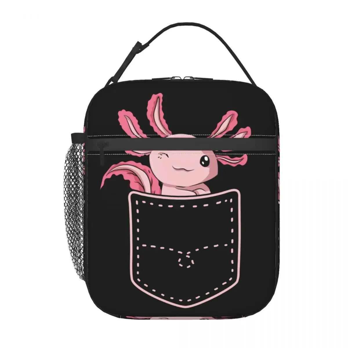 Axolotl In Pocket Insulated Lunch Bags for Women Amphibian Exotic Animal Resuable Thermal Cooler Bento Box Kids School Children