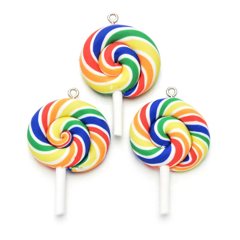 10pcs/pack Multi-color Soft Clay Simulation Lollipop Charms Pendant For Women Girls DIY Necklace Earrings Jewelry Accessories