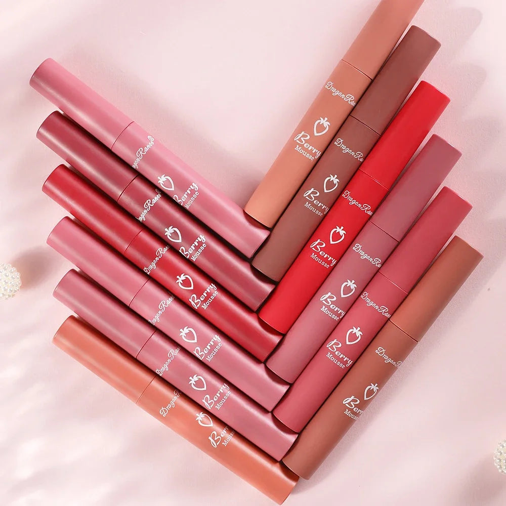 12colors Matte Lip Gloss Berry Mousse Velvet Lip Glaze Waterproof Lasting Not Easy To Fade Lipstick Sexy Lip Makeup Cosmetic New