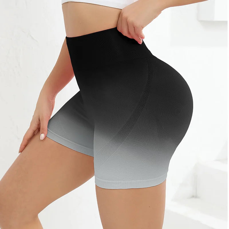 Women Seamless Ombre Scrunch Workout Shorts High Waisted Running Yoga Gym Workout