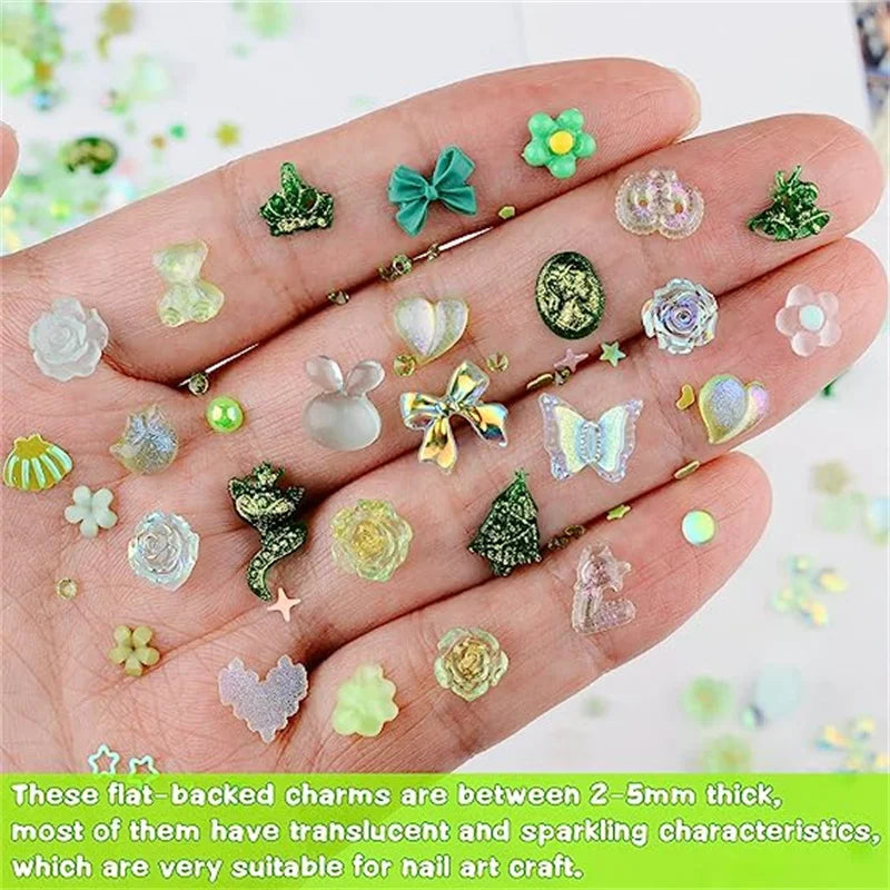 50PCS Mixed Kawaii Resin Nail Art Charms 3D Flower Bow Animals Rhinestones Nail Decorations DIY Manicure Professional Supplies