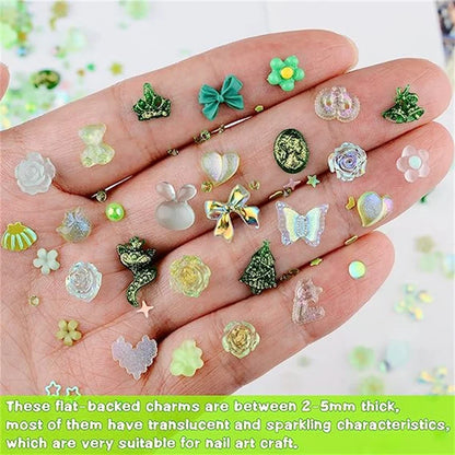 50PCS Mixed Kawaii Resin Nail Art Charms 3D Flower Bow Animals Rhinestones Nail Decorations DIY Manicure Professional Supplies