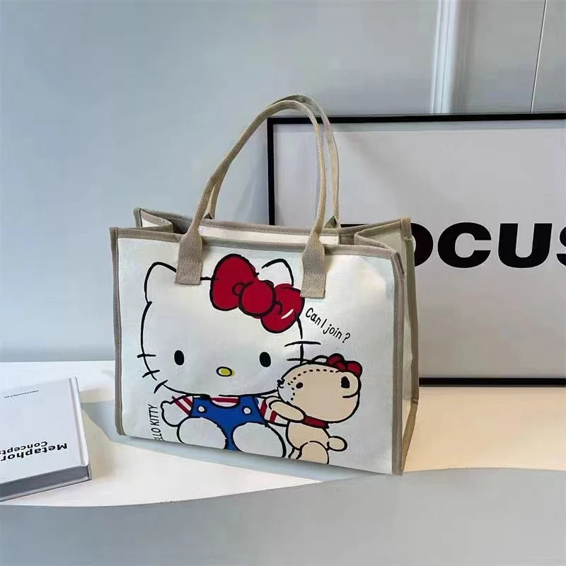 Hello Kitty Sanrio Y2k Tote Canvas Bag, Cute CanvasShoulder Bag, Cartoon Anime Handbag ForSchool Work Travel Shopping Schoolbag