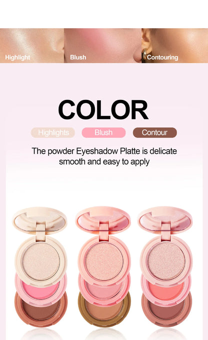 3-In-1 Face Bronzer Highlighter Makeup Palette Matte Pearlescent Blush Contouring Shadow Brighten Three-layer All-in-one Palette