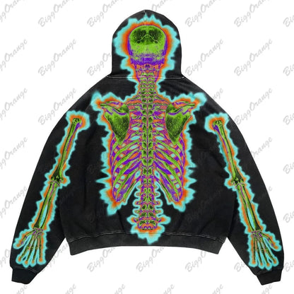 Y2K electric shock dark skeleton sweater hooded sweater street clothing skeleton fashion hoodie  harajuku hoodies women