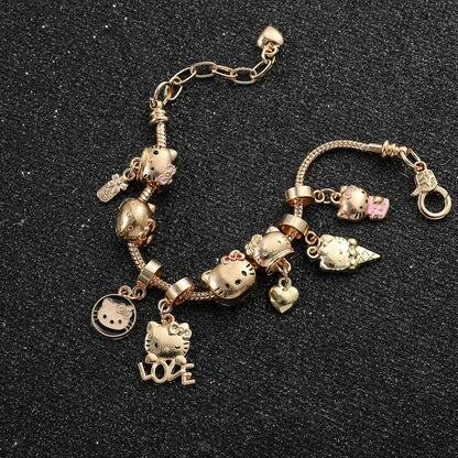 Hello Kitty Gold Plated Bracelets With Charms for Women High Quality Fashion Jewelry for Girl Kawaii Sanrio Party Gifts