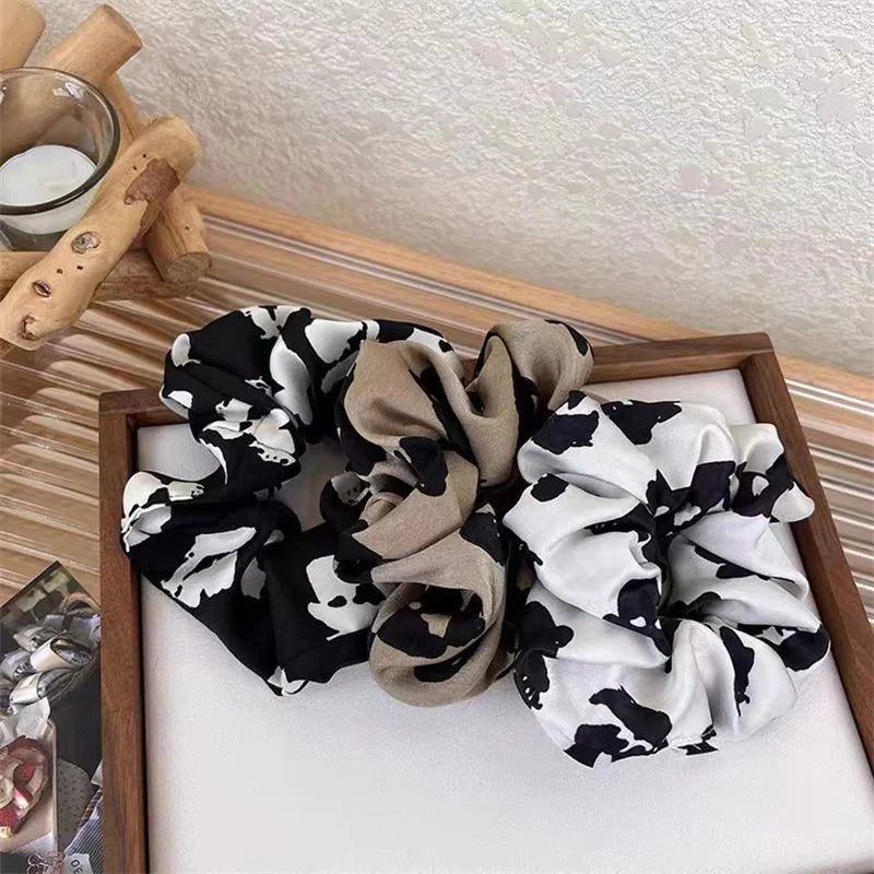 Design Elastic Hair Bands Scarf Women Silk Ponytail Holder Girl Hair Rubber Bundles Hair Tie Black Scrunchies Korean Headdress