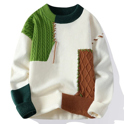 2023 New Patchwork Sweater Trend High Street Fashion Autumn and Winter Warm Men's Top Hip-hop Street Clothing