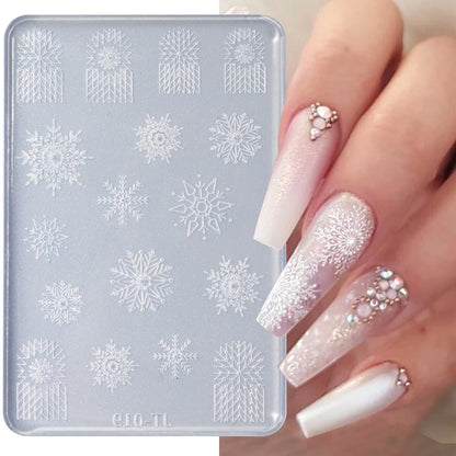 Christmas Nails Stamping Plates Snowflakes Elk New Year Letters Template Xmas Light Ball Gift Design Stamp Printing Stencil Tool