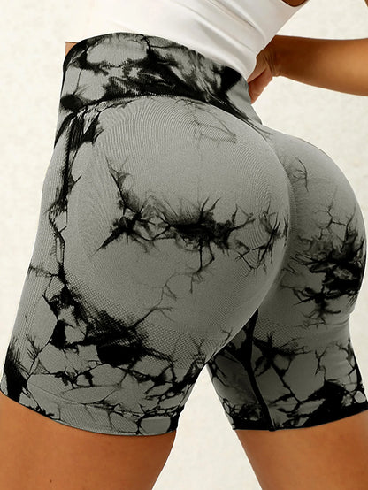 Women's Seamless Tie Dye Print High Waist Sports Short Leggings Compression Shorts Sports Casual Skinny Shorts for Yoga Gym Runn