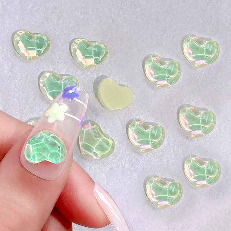 1Bag 3D Heart Nail Rhinestones Water ripple flat bottom love Charms Crystal Nail Art Decorations Gem Kawaii Resin Nails Gems