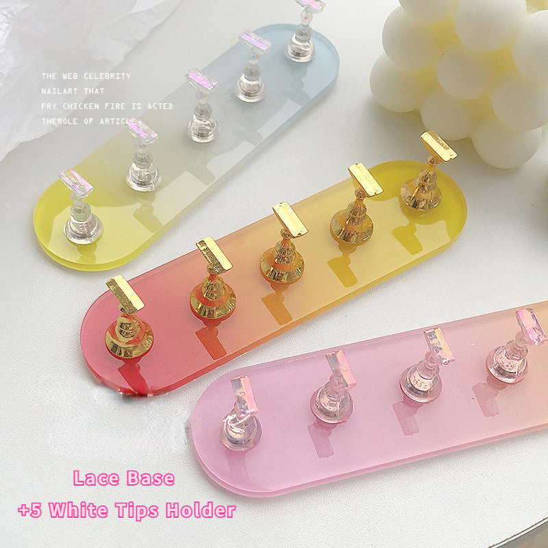 1 Base + 5 Nail Holders Gradient Aurora Nail Holders For Displaying Acrylic Nail Holders For Displaying Press-on Nails