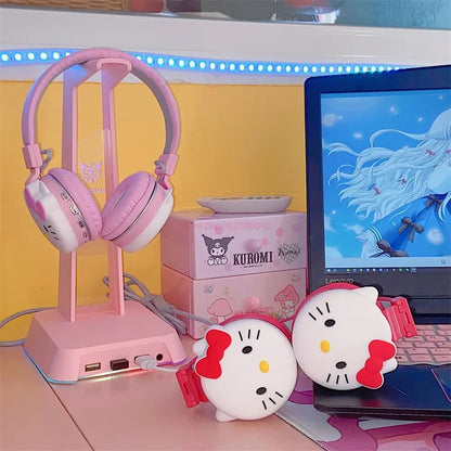 Hello Kitty Cute Bluetooth Headphone Wireless Headsets Anime Cartoon Stereo Headset Earphone With Mic Fashion Hottie Y2k Gifts