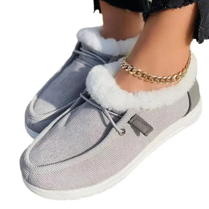 Women Warm Loafers Winter New Plush Ankle Snow Boots Flats Female Casual Cotton Shoes Ladies Solid Round Toe Sports Shoes