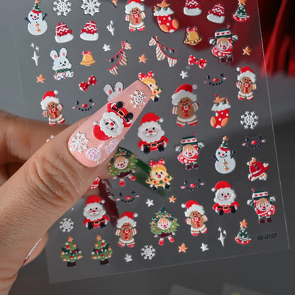 5D Embossed Gingerbread Man Nail Art Sticker Cute Christmas Winter Santa Claus Snowflake Elk Engraved Slider Manicure Decoration