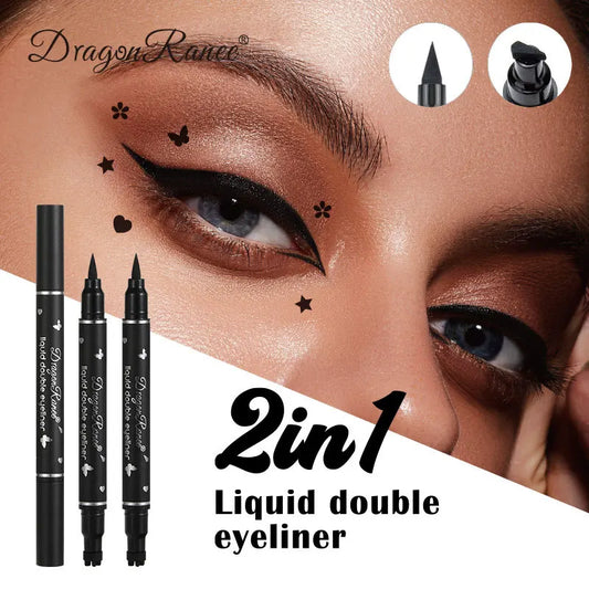 Double Head Moon Star Heart Flower Liquid Eyeliner Pen Black Stamp Eyeliner Waterproof Makeup Butterfly Seal Eye Liner Pencil