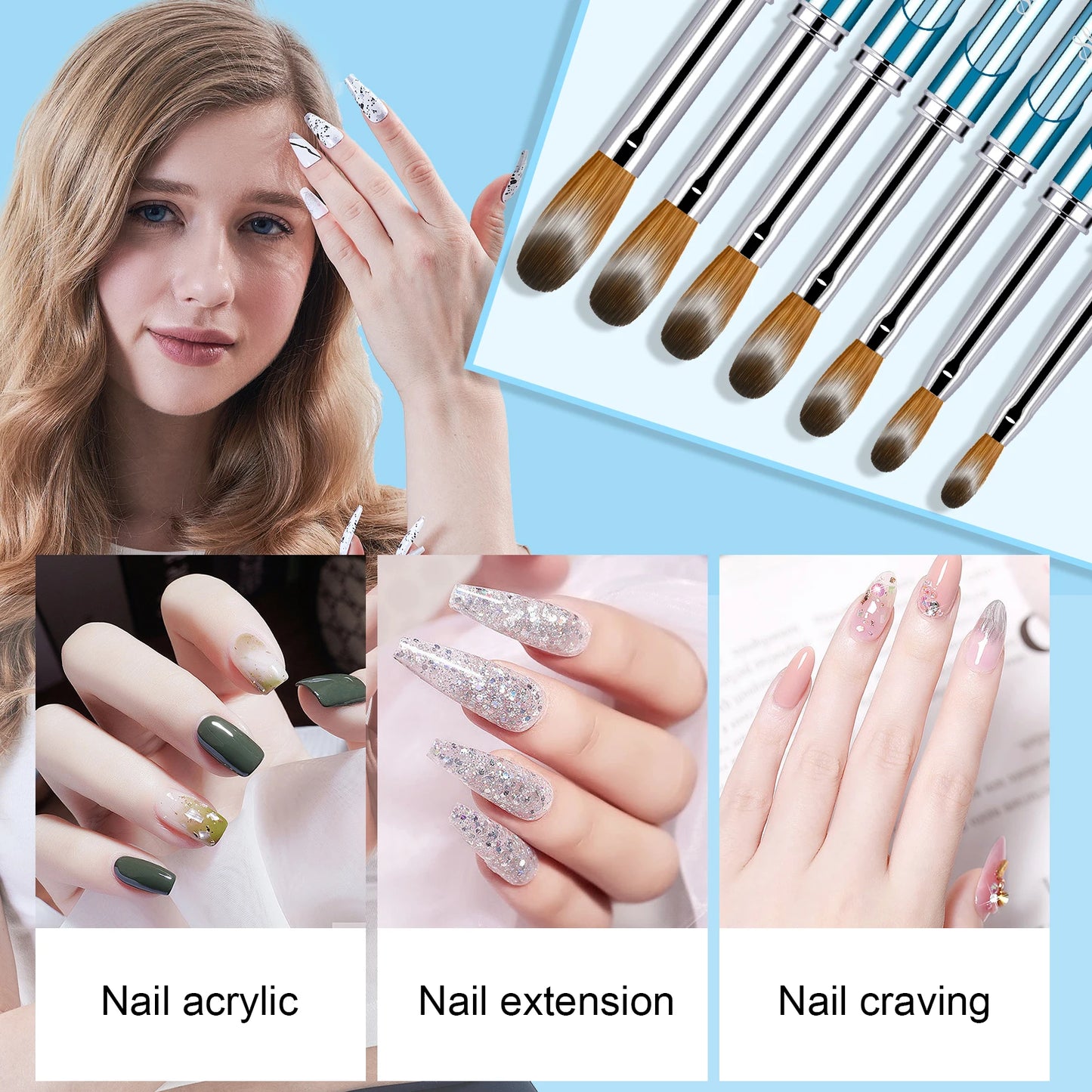 4pcs Kolinsky Acrylic Nail Brush Good Quality Nail Art Mink Brush Wood Handle Gel Builder Manicure Brush Drawing Tools