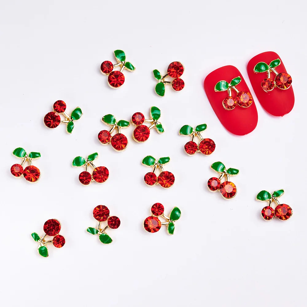 20pcs/bag 3D Cherry Nail Charms Red & Pink Cherry Nail Rhinestone Nail Gems Nail Glitter Stud Fruit Nail Slices for Nail Jewelry