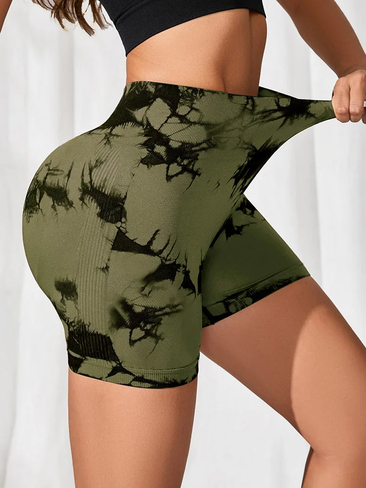 Seamless Tie Dye Push Up Yoga Shorts For Women High Waist Summer Fitness Workout Running Cycling Sports Gym Shorts Mujer