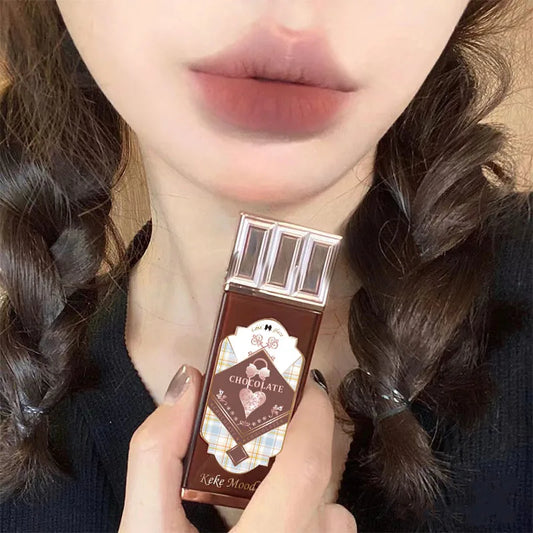 Chocolate Cloud Lip Glaze Velvet Matte Lip Gloss Brown Red Liquid Lipstick Makeup Smooth Long-Lasting Lip Tint Cosmetics