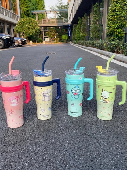 1200ml Sanrio Thermos Bottle Cute Hello Kitty Kuromi Cinnamoroll Melody Cartoon Large Capacity Straw Stainless Steel Bottle Gift