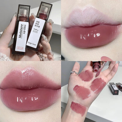 Nude Grey Mirror Lip Glaze Crystal Lip Tint Oil Clear Water Light Lip Gloss Lasting Non-stick Cup Punk Smoky Liquid Lipstick