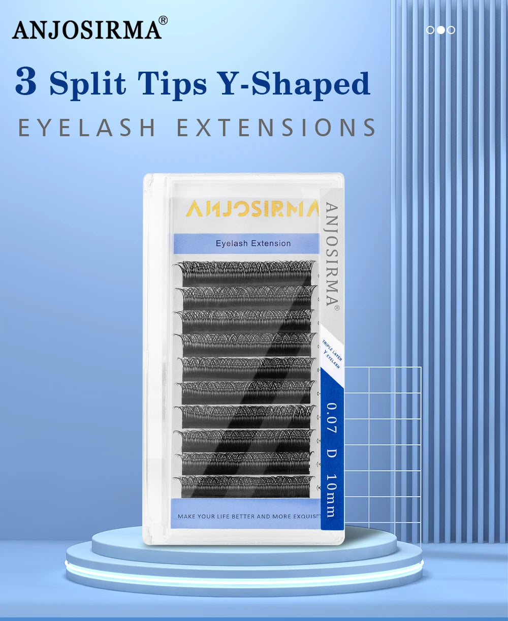 ANJOSIRMA YY Shaped Eyelash Extension, 3 Split Tips, Soft BASF Lash,  Hand Made Curl, High Quality, 3D，0.07 makeup eyelashes