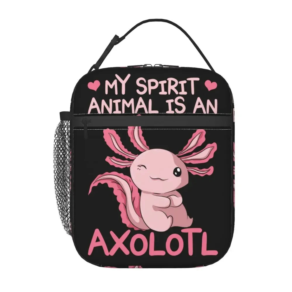 Axolotl In Pocket Insulated Lunch Bags for Women Amphibian Exotic Animal Resuable Thermal Cooler Bento Box Kids School Children