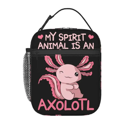 Axolotl In Pocket Insulated Lunch Bags for Women Amphibian Exotic Animal Resuable Thermal Cooler Bento Box Kids School Children