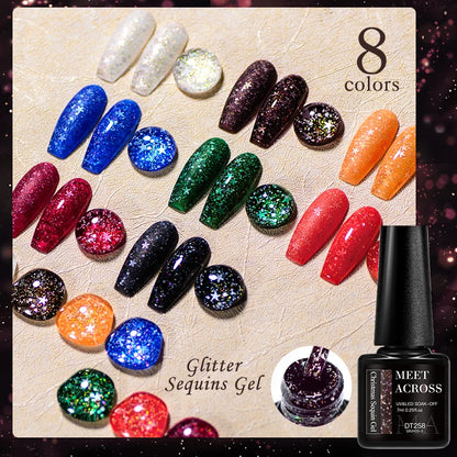 12pcs Christmas Gel Nail Polish Set,Glitter Sequins Gel Polish Semi Permanent Soak Off UV LED Nail Art Varnish Manicure Kit DIY