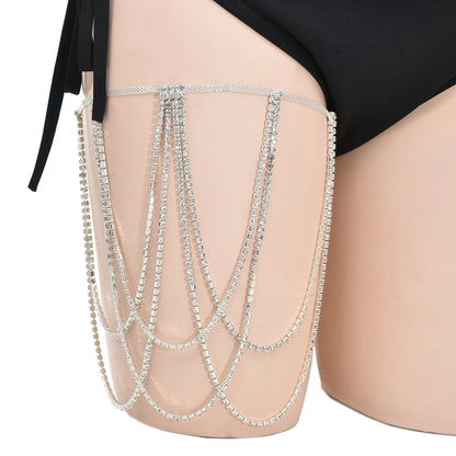 Gold Color Multi-layer Crystal Thigh Chain For Women Sexy Nightclub Leg Chain Summer Beach Party Gift Body Jewelry Accessories