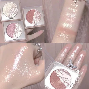 Mashed Potatoes Highlighter Diamond Double Color Highlight Palette Pink Golden Brighten Glitter Natural Contour Blush Makeup