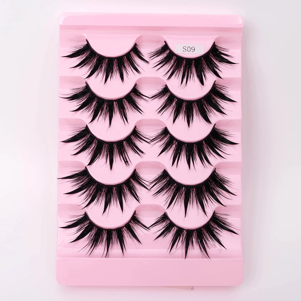 NEW 5Pairs Natural 3D Dramatic Fairy Clusters Manga Lashes Fake Eyelashes Wet Look Cosplay Lashes