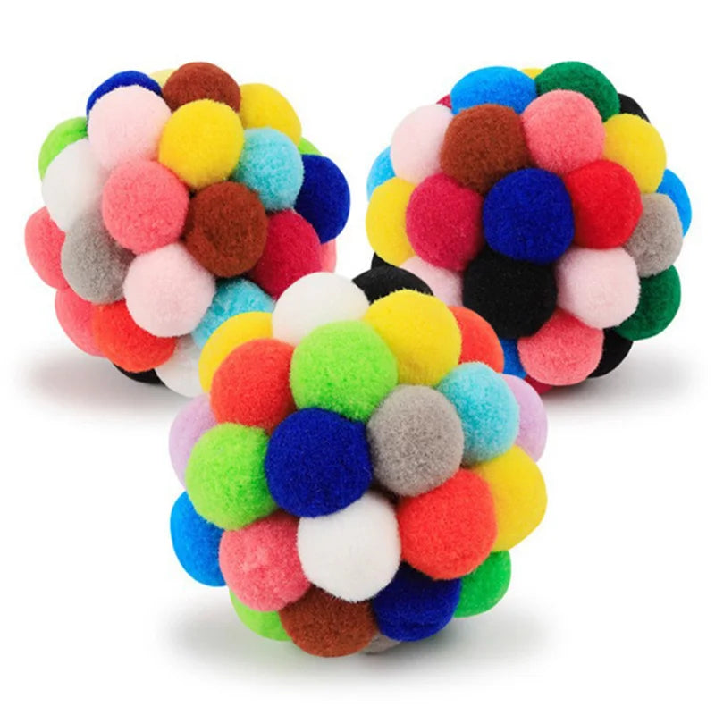 Cat Toys Cat Plush Ball Toy Pet Elastic Bell Ball Self Hi Ball Playing Cat Colorful  Woolen ball