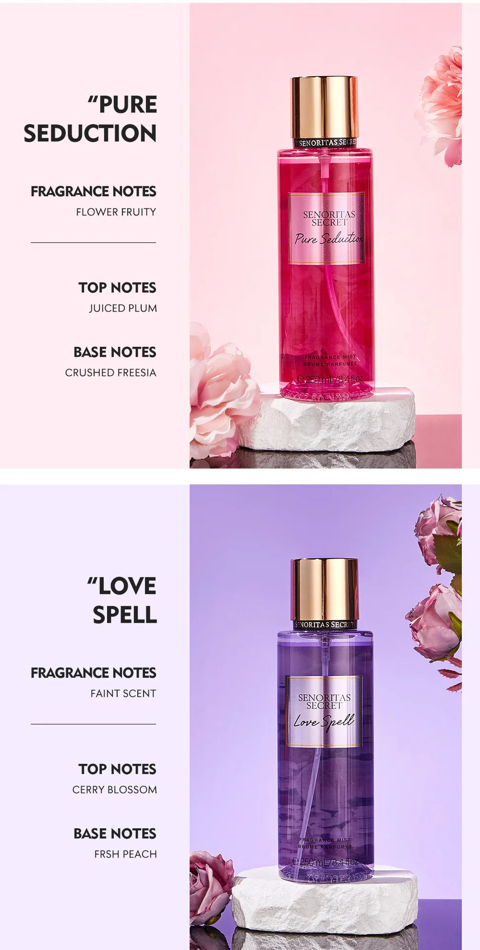 Body spray Big Brand Victoria Women's  Fragrance Floral and Fruit Tone Lasting Fragrance Thailand's Best seller 250ml