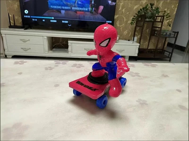 Hot The Avengers Spiderman Automatic Flip Rotation Skateboard Acousto-Optic Car Electric Music Stunt Scooters Toys Birthday Gift