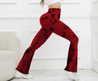 Women's High Waisted Wide Leg Flared Pants, High Waisted Tummy Control Tie Dye Casual Pants Women's Sportswear