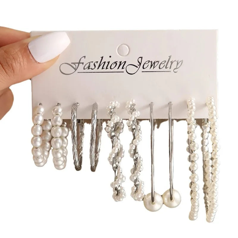 Fashionable imitation pearl earring set, new 6-pair combination, light luxury and niche design earrings and earrings