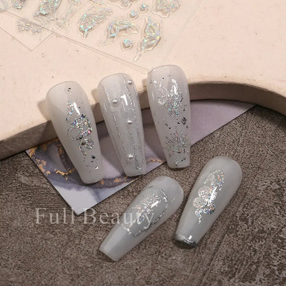 Laser Butterfly Stickers For Nails Holographic Snake Dragon Heart Star Moon Adhesive Sliders 3D Nail Art Decal Decoration LASTZX